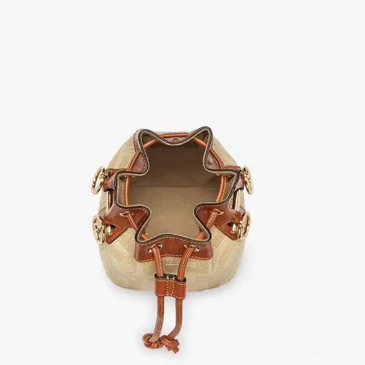 Cheap Beige with Motif Handle FF Bag Tresor Mini Bucket Mon Fendi Straw Straw In 0508